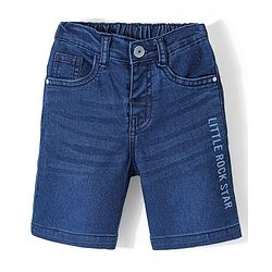Babyhug Cotton Above Knee Length Bermuda with Stretch Text Print - Blue