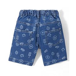 Babyhug Cotton Above Knee Length Washed Stretchable Denim Barmuda Aeroplane Print - Blue