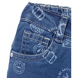 Babyhug Cotton Above Knee Length Washed Stretchable Denim Barmuda Aeroplane Print - Blue