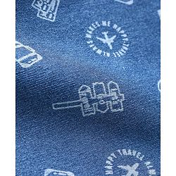 Babyhug Cotton Above Knee Length Washed Stretchable Denim Barmuda Aeroplane Print - Blue
