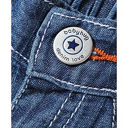 Babyhug Cotton Spandex Above Knee Length Stretchable Washed Denim Bermuda Wave Print - Blue