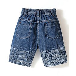 Babyhug Cotton Spandex Above Knee Length Stretchable Washed Denim Bermuda Wave Print - Blue