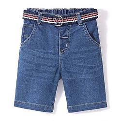 Babyhug Cotton Above Knee Length Solid Bermuda With Stretch & Belt- Blue