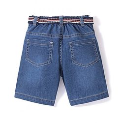 Babyhug Cotton Above Knee Length Solid Bermuda With Stretch & Belt- Blue
