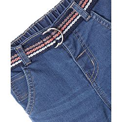 Babyhug Cotton Above Knee Length Solid Bermuda With Stretch & Belt- Blue