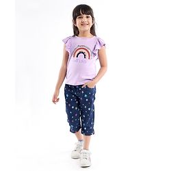 Babyhug Cotton Spandex Ankle Length Stretchable Washed Denim Capri Star Print - Blue