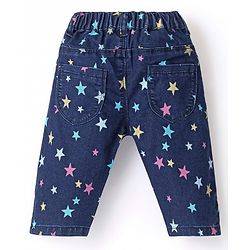 Babyhug Cotton Spandex Ankle Length Stretchable Washed Denim Capri Star Print - Blue