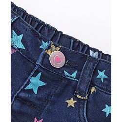 Babyhug Cotton Spandex Ankle Length Stretchable Washed Denim Capri Star Print - Blue