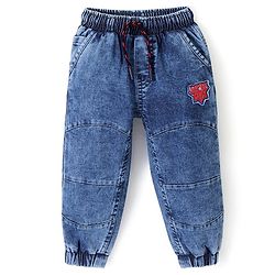 Babyhug Cotton Full Length Text Print Joggers With Stretch - Blue