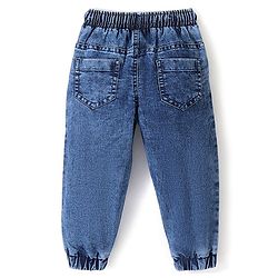 Babyhug Cotton Full Length Text Print Joggers With Stretch - Blue