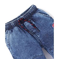 Babyhug Cotton Full Length Text Print Joggers With Stretch - Blue