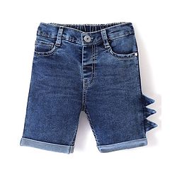 Babyhug Cotton Washed Denim Knee Length Bermuda Solid Colour - Navy Blue