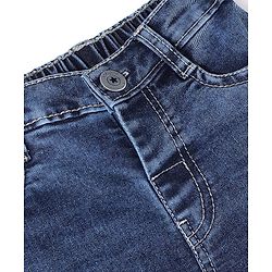 Babyhug Cotton Washed Denim Knee Length Bermuda Solid Colour - Navy Blue