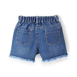 Babyhug Cotton Above Knee Length Stretchable Washed Denim Shorts Bird Embroidery - Blue