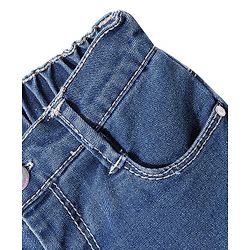 Babyhug Cotton Above Knee Length Stretchable Washed Denim Shorts Bird Embroidery - Blue