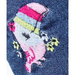 Babyhug Cotton Above Knee Length Stretchable Washed Denim Shorts Bird Embroidery - Blue