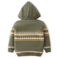 Babyhug Knit Full Sleeves Hooded Sweater Argyle Design - Olive Green