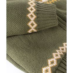 Babyhug Knit Full Sleeves Hooded Sweater Argyle Design - Olive Green