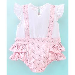 Babyhug 100% Cotton Half Sleeves Onesie with Bow Applique and Butterfly Print - Pink