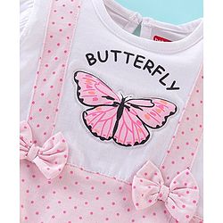 Babyhug 100% Cotton Half Sleeves Onesie with Bow Applique and Butterfly Print - Pink