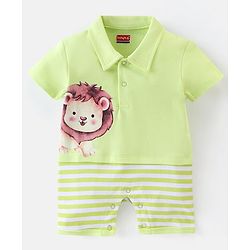 Babyhug 100% Cotton Half Sleeves Romper with Lion Print - Green