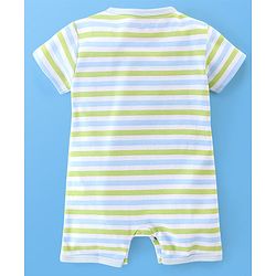 Babyhug 100% Cotton Half Sleeves Romper Lion & Stripes Print Pack of 2- White & Green