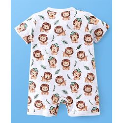 Babyhug 100% Cotton Half Sleeves Romper Lion & Stripes Print Pack of 2- White & Green