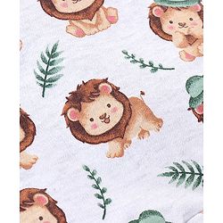 Babyhug 100% Cotton Half Sleeves Romper Lion & Stripes Print Pack of 2- White & Green