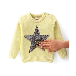 Babyhug Knitted Full Sleeves Sweatshirt With Sequins Star Design - Yellow