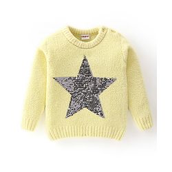Babyhug Knitted Full Sleeves Sweatshirt With Sequins Star Design - Yellow