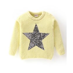 Babyhug Knitted Full Sleeves Sweatshirt With Sequins Star Design - Yellow