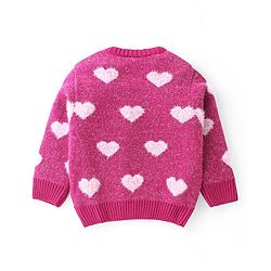 Babyhug Knit Full Sleeves Sweater with Heart Design - Fuchsia