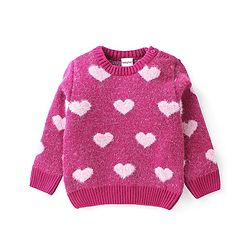 Babyhug Knit Full Sleeves Sweater with Heart Design - Fuchsia