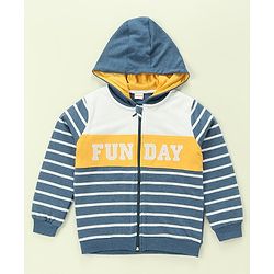 Babyhug 100% Cotton Full Sleeves Hooded T-Shirt & Lounge Pants With Text Embroidery - White & Blue