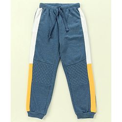 Babyhug 100% Cotton Full Sleeves Hooded T-Shirt & Lounge Pants With Text Embroidery - White & Blue