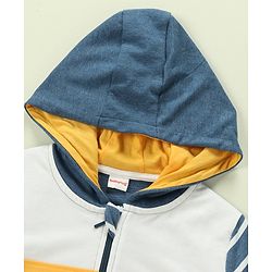 Babyhug 100% Cotton Full Sleeves Hooded T-Shirt & Lounge Pants With Text Embroidery - White & Blue
