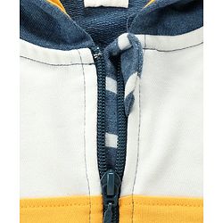 Babyhug 100% Cotton Full Sleeves Hooded T-Shirt & Lounge Pants With Text Embroidery - White & Blue