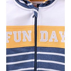 Babyhug 100% Cotton Full Sleeves Hooded T-Shirt & Lounge Pants With Text Embroidery - White & Blue
