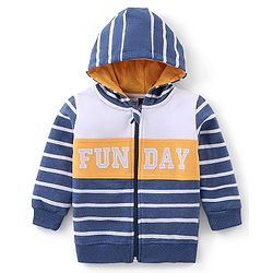 Babyhug 100% Cotton Full Sleeves Hooded T-Shirt & Lounge Pants With Text Embroidery - White & Blue