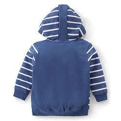 Babyhug 100% Cotton Full Sleeves Hooded T-Shirt & Lounge Pants With Text Embroidery - White & Blue