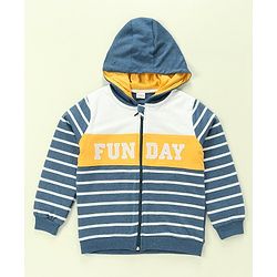 Babyhug 100% Cotton Full Sleeves Hooded T-Shirt & Lounge Pants With Text Embroidery - White & Blue