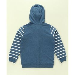 Babyhug 100% Cotton Full Sleeves Hooded T-Shirt & Lounge Pants With Text Embroidery - White & Blue