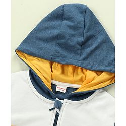 Babyhug 100% Cotton Full Sleeves Hooded T-Shirt & Lounge Pants With Text Embroidery - White & Blue