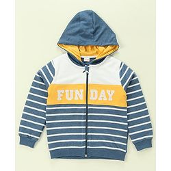 Babyhug 100% Cotton Full Sleeves Hooded T-Shirt & Lounge Pants With Text Embroidery - White & Blue