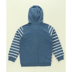 Babyhug 100% Cotton Full Sleeves Hooded T-Shirt & Lounge Pants With Text Embroidery - White & Blue