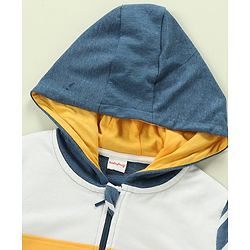 Babyhug 100% Cotton Full Sleeves Hooded T-Shirt & Lounge Pants With Text Embroidery - White & Blue
