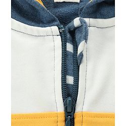Babyhug 100% Cotton Full Sleeves Hooded T-Shirt & Lounge Pants With Text Embroidery - White & Blue