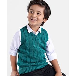 Babyhug Knitted Sleeveless Sweater with Cable Knit Design - Teal