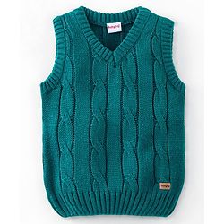 Babyhug Knitted Sleeveless Sweater with Cable Knit Design - Teal