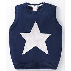 Babyhug Knit Sleeveless Sweater Star Design - Navy Blue